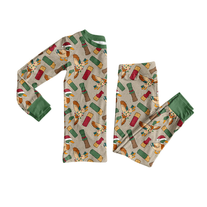 Preorder moq 5 Baby Boys Hat Ducks Calls Top Pants Christmas Pajamas Set