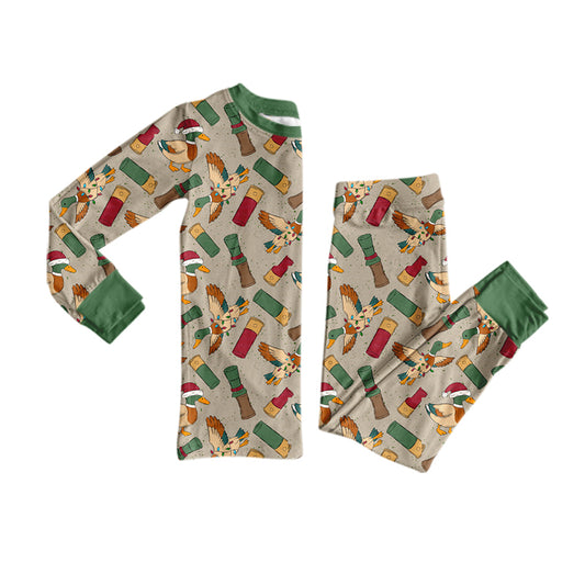 Preorder moq 5 Baby Boys Hat Ducks Calls Top Pants Christmas Pajamas Set