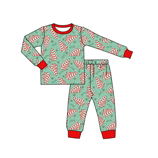 Preorder moq 5 Baby Boys Candy Cane Trees Snowflakes Top Pants Christmas Pajamas Set