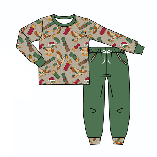 Preorder moq 5 Baby Boys Hat Ducks Calls Top Pockets Joggers Christmas Clothes Sets