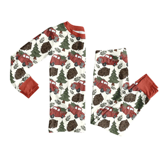 Preorder moq 5 Baby Boys Trees Trucks Top Pant Christmas Pajamas Sets