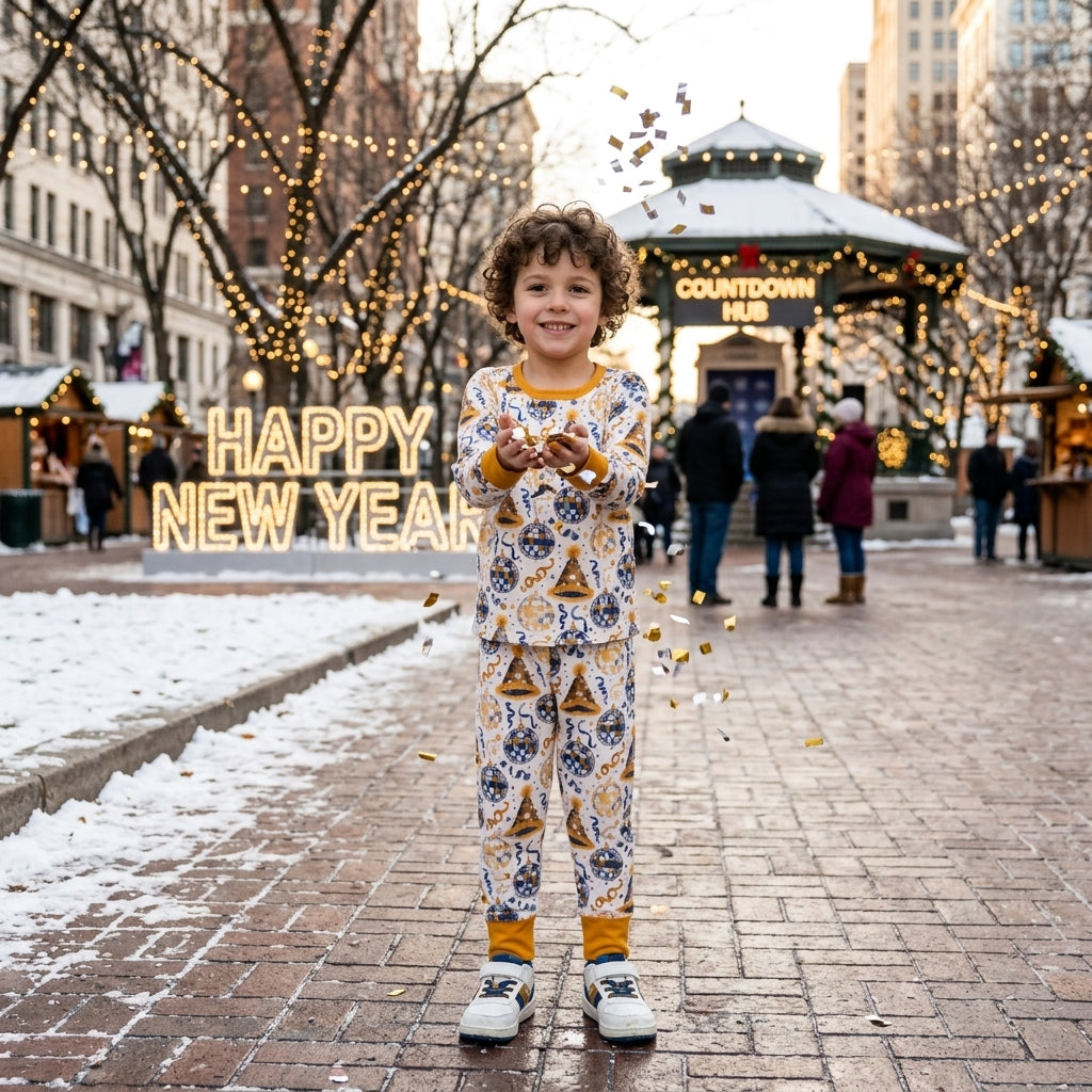 Baby Boys Stars Lights Top Pant Happy New Year Pajamas Sets