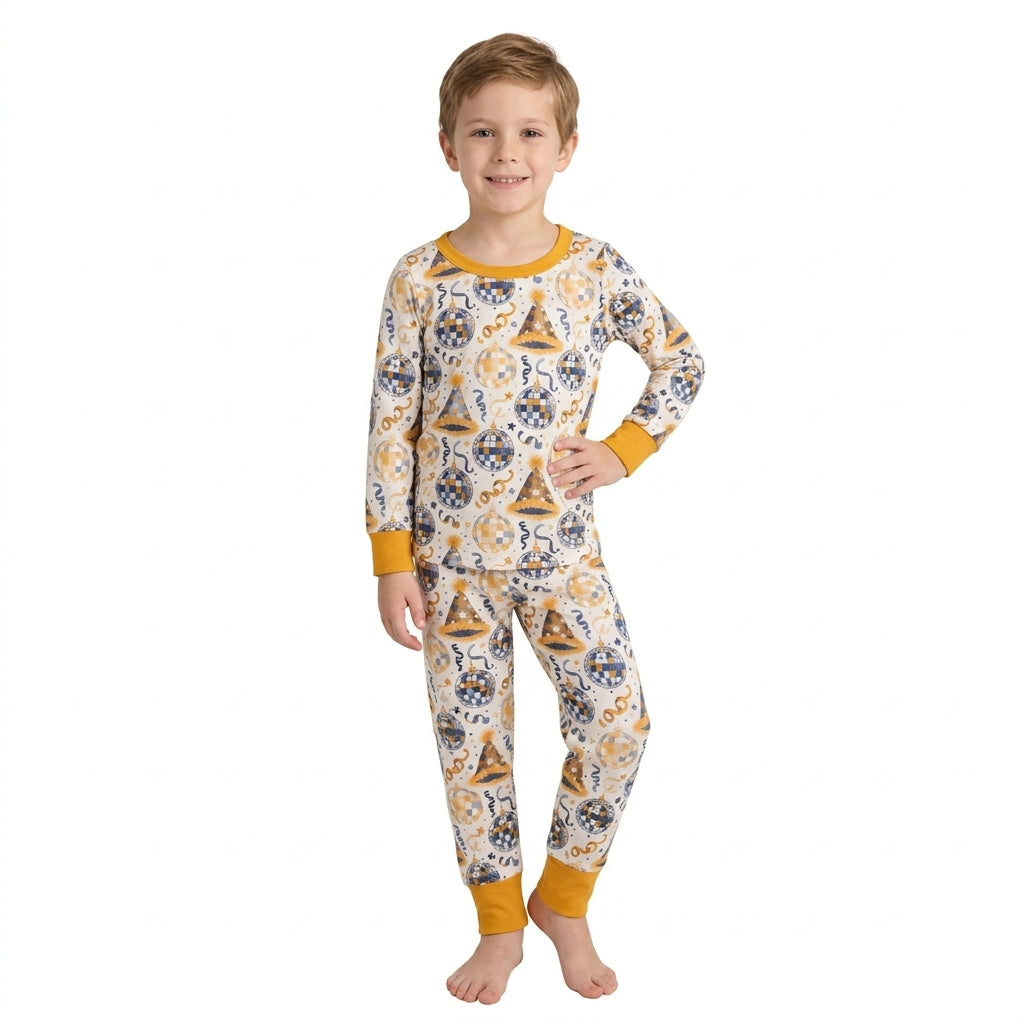 Baby Boys Stars Lights Top Pant Happy New Year Pajamas Sets