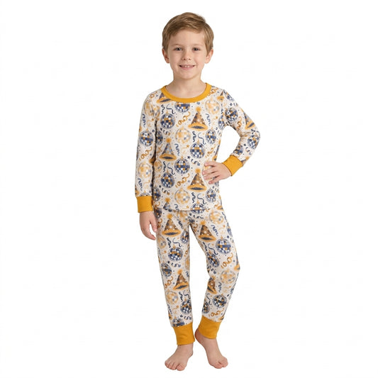 Baby Boys Stars Lights Top Pant Happy New Year Pajamas Sets