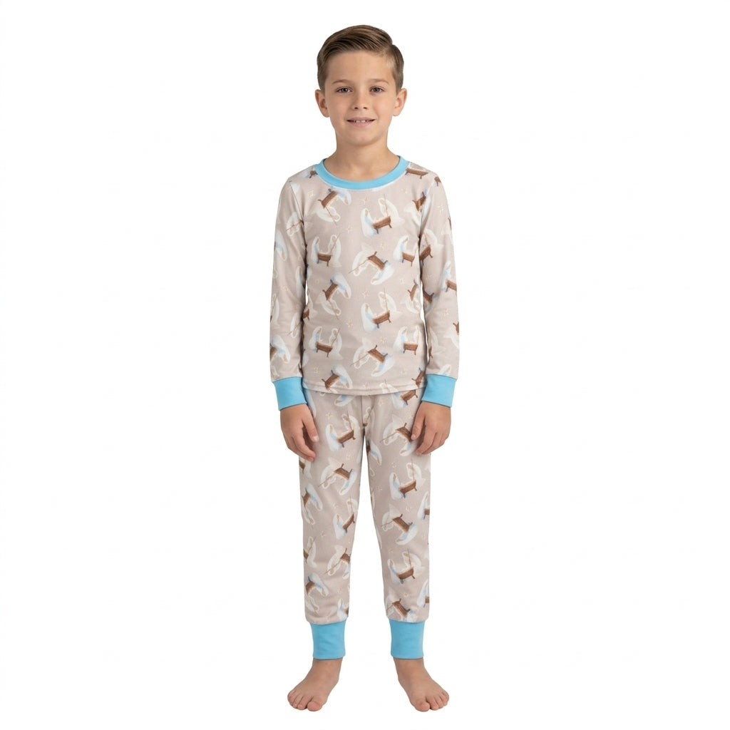 Baby Boys Long Sleeve Nativity Top Pant Pajamas Sets