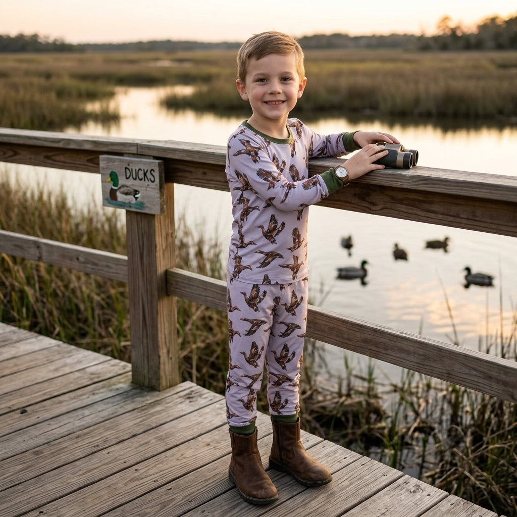Baby Boys Camo Ducks Plaid Top Pant Hunting Pajamas Set