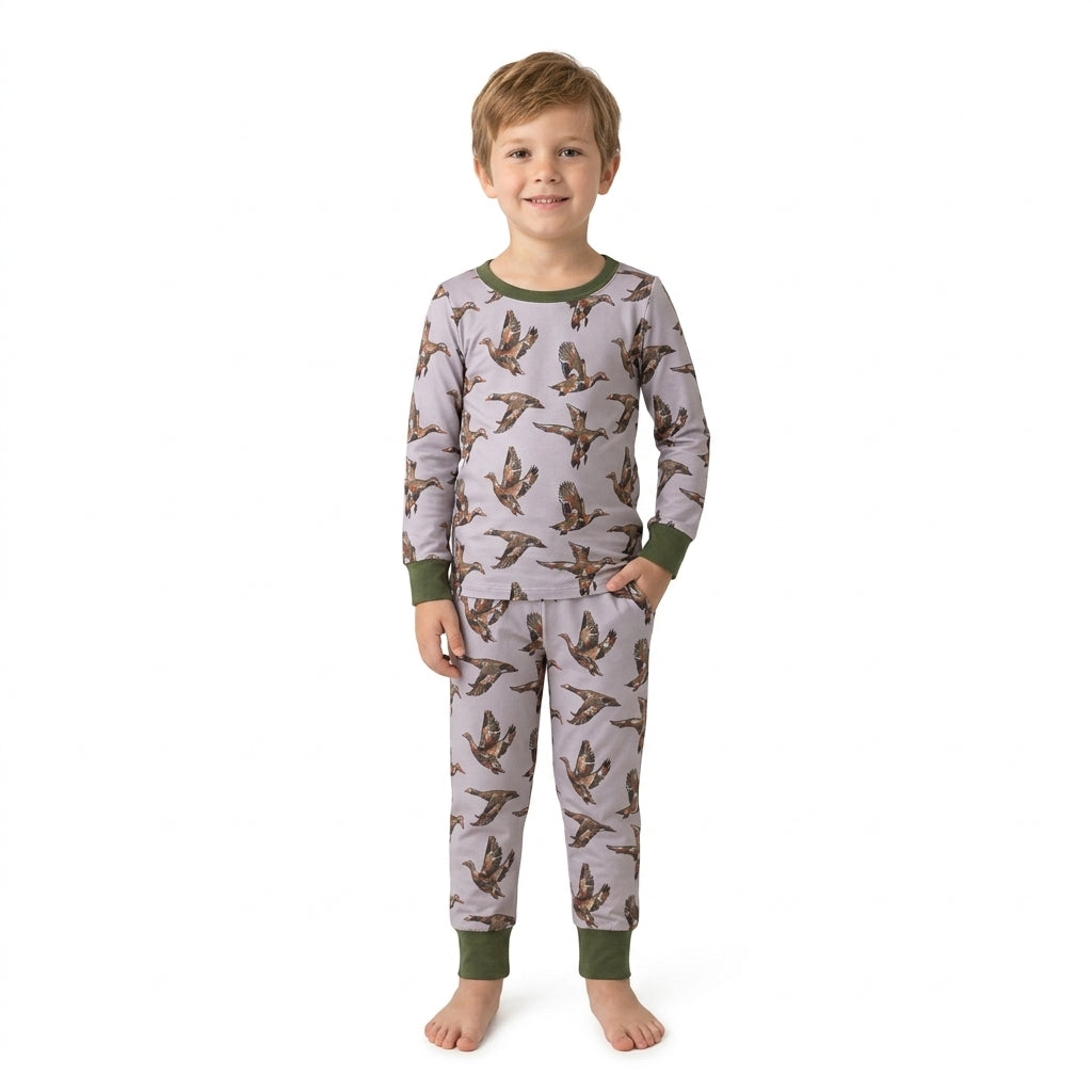 Baby Boys Camo Ducks Plaid Top Pant Hunting Pajamas Set