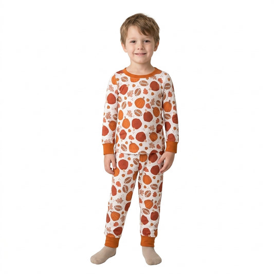 Baby Boys Football Pumpkins Leaves Top Pockets Joggers Fall Clothes Set