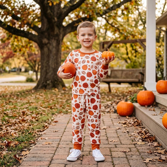 Baby Boys Football Pumpkins Leaves Top Pockets Joggers Fall Clothes Set