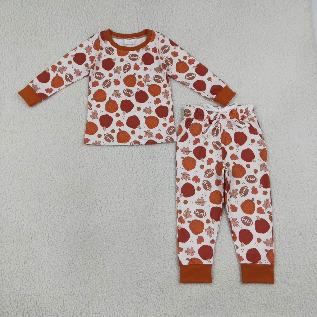 Sibling Baby Boys Pumpkins Footballs Fall Jogger Clothes Set Zip Pullover Rompers