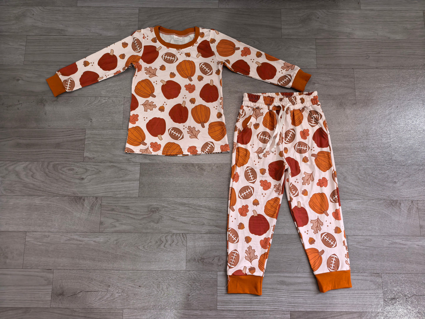 Baby Boys Football Pumpkins Top Pockets Pant Fall Clothes Set Preorder