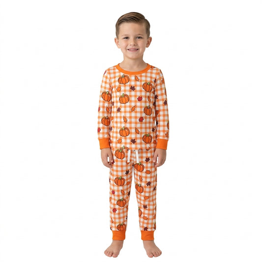 Baby Boys Leaves Pumpkins Checked Top Pockets Joggers Fall Clothes Set