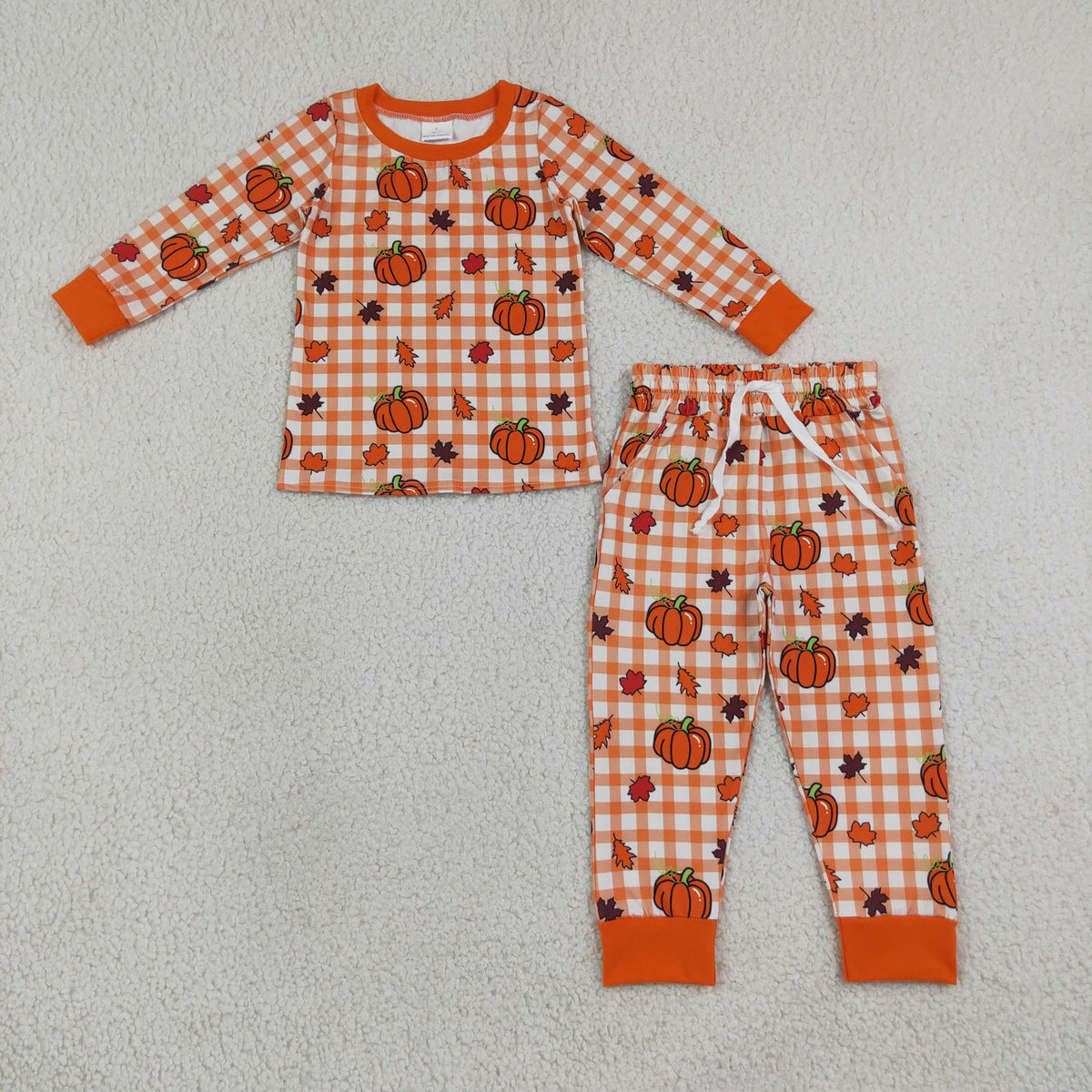 Baby Boys Leaves Pumpkins Checked Top Pockets Joggers Fall Clothes Set
