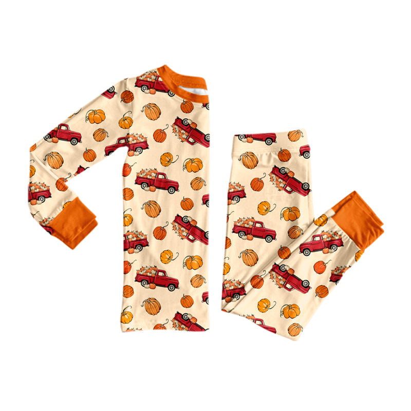 Preorder moq 5 Baby Boys Pumpkins Trucks Top Pant Fall Pajamas Set