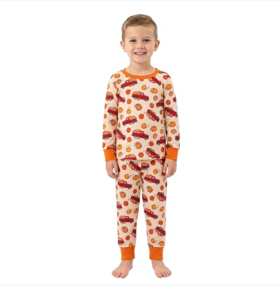 Baby Boys Pumpkins Trucks Top Pant Fall Pajamas Sets