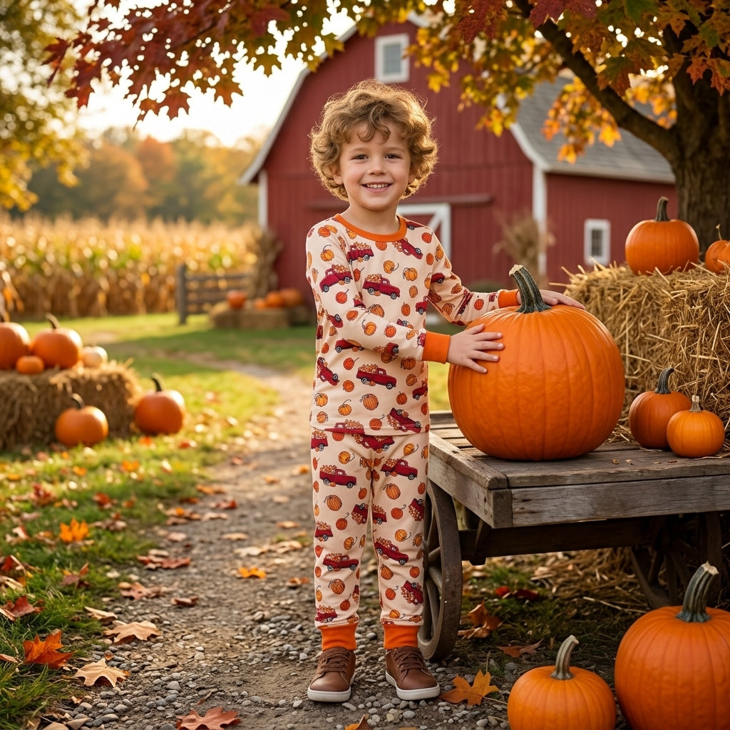 Baby Boys Pumpkins Trucks Top Pant Fall Pajamas Sets