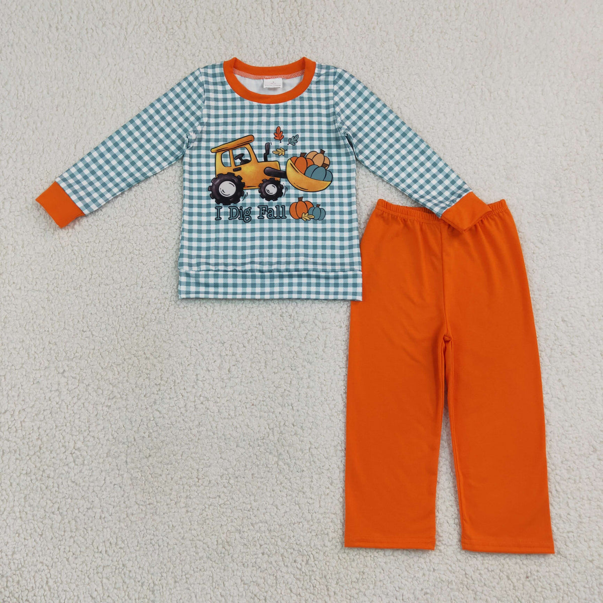 Baby Boys Pumpkins Truck Checked Top Pant Fall Clothes Set