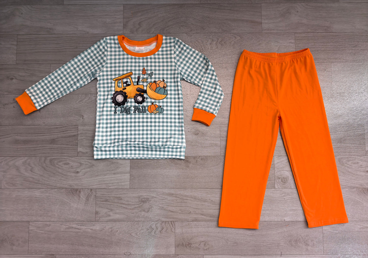 Baby Boys Pumpkins Truck Checked Top Pant Fall Clothes Set Preorder