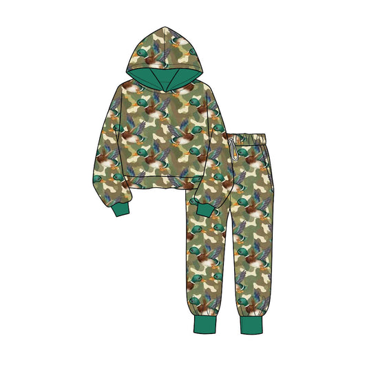Preorder moq 5 Baby Boys Green Camo Ducks Hoodie Pockets Jogger Hunting Clothes Set