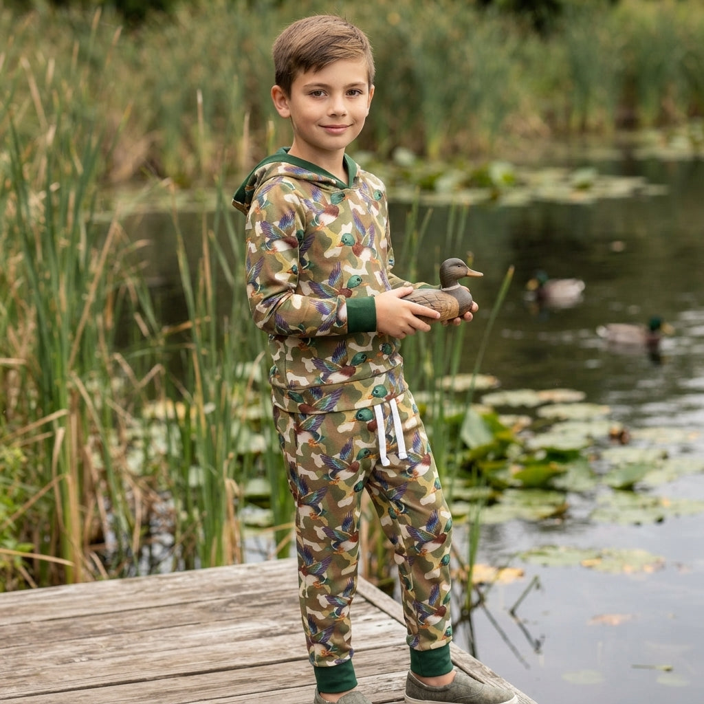 Baby Boys Green Camo Ducks Hoodie Pockets Jogger Hunting Clothes Set