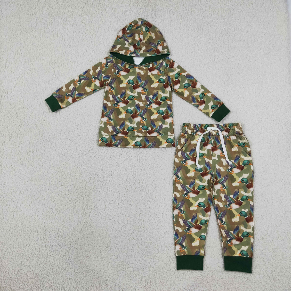Baby Boys Green Camo Ducks Hoodie Pockets Jogger Hunting Clothes Set