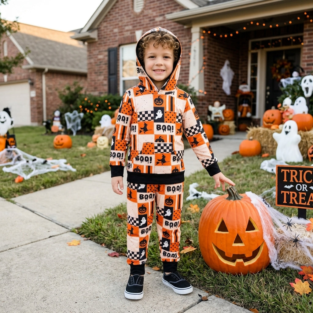 Baby Boys Ghost Pumpkins Hoodie Pockets Jogger Halloween Clothes Set