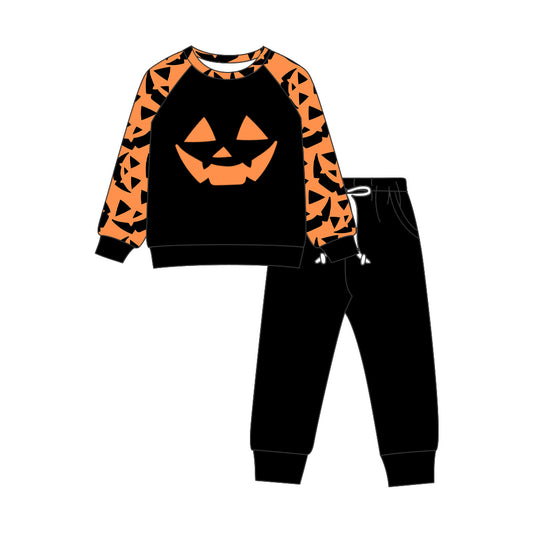 Preorder moq 5 Baby Boys Ghost Pumpkin Top Pockets Joggers Halloween Clothes Set