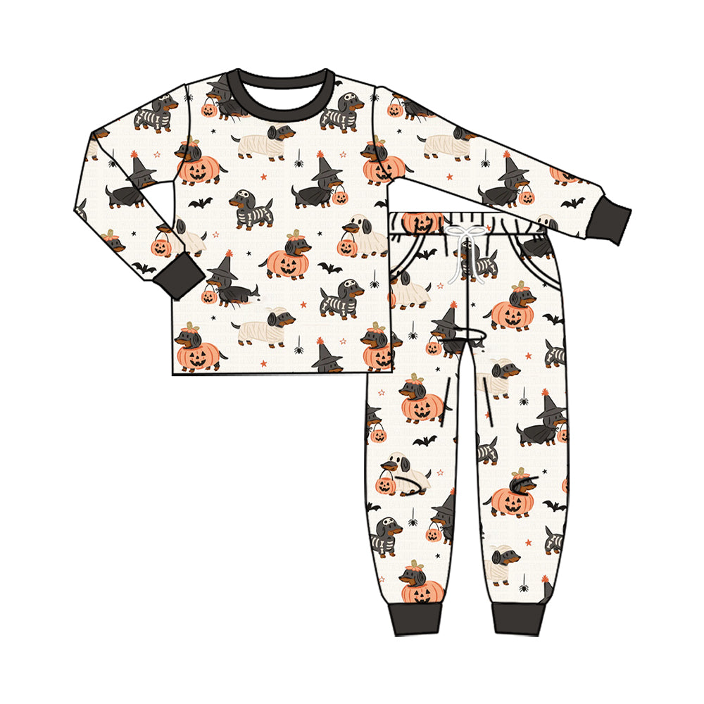 Preorder moq 5 Baby Boys Ghost Pumpkin Dogs Top Pockets Joggers Halloween Clothes Set