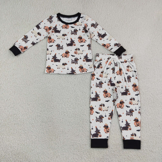 Sibling Baby Boys Ghosts Pumpkins Dogs Halloween Pullover Top Pajamas Set Rompers