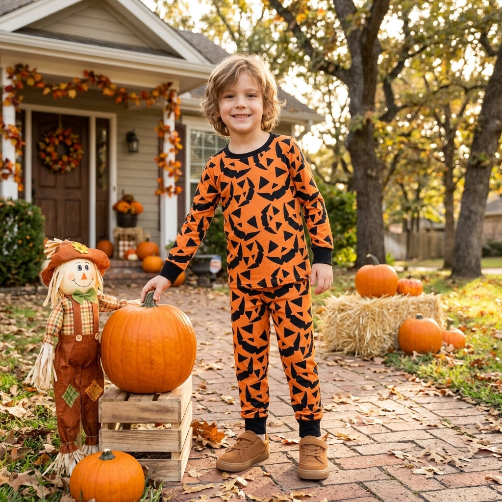 Baby Boys Ghost Pumpkins Top Pant Halloween Pajamas Set