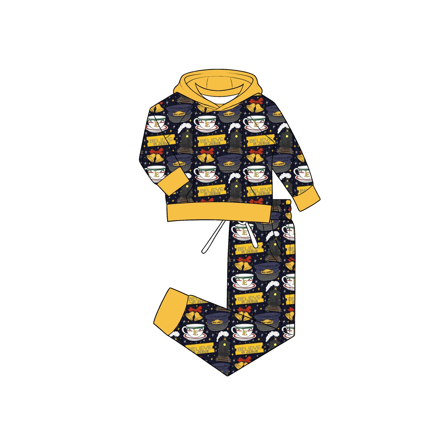 Preorder moq 5 Baby Boys Believe in Jesus Hoodie Pockets Jogger Clothes Set