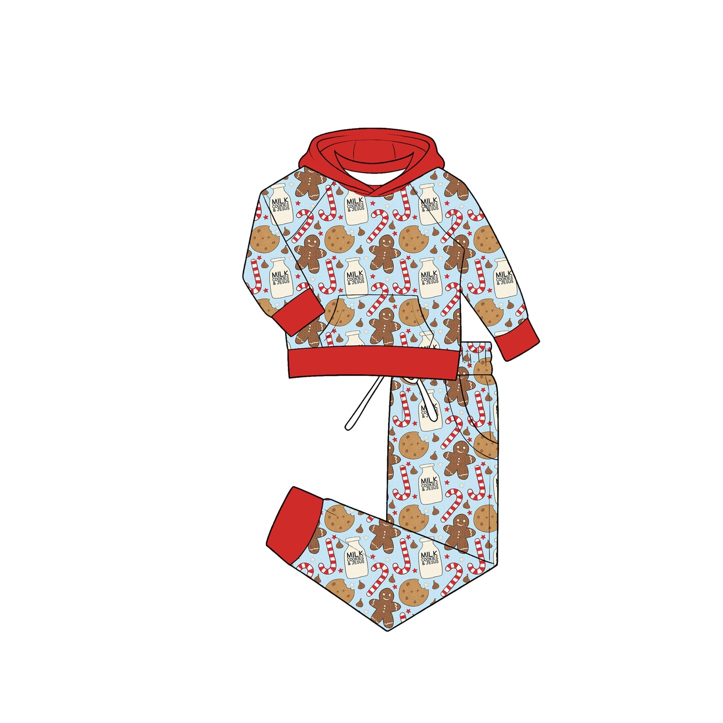 Preorder moq 5 Baby Boys Gingerbread Candy Cane Hoodie Pockets Jogger Christmas Set