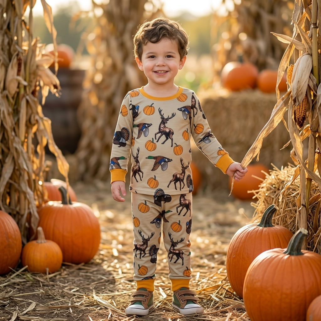 Baby Boys Pumpkins Ducks Turkey Top Pant Thanksgivings Pajamas Set
