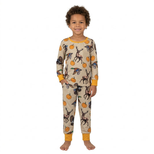 Baby Boys Pumpkins Ducks Turkey Top Pant Thanksgivings Pajamas Set