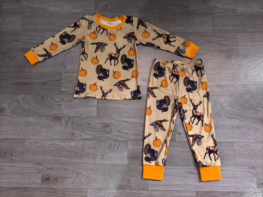 Baby Boys Pumpkins Ducks Turkey Top Pant Thanksgivings Pajamas Set Preorder