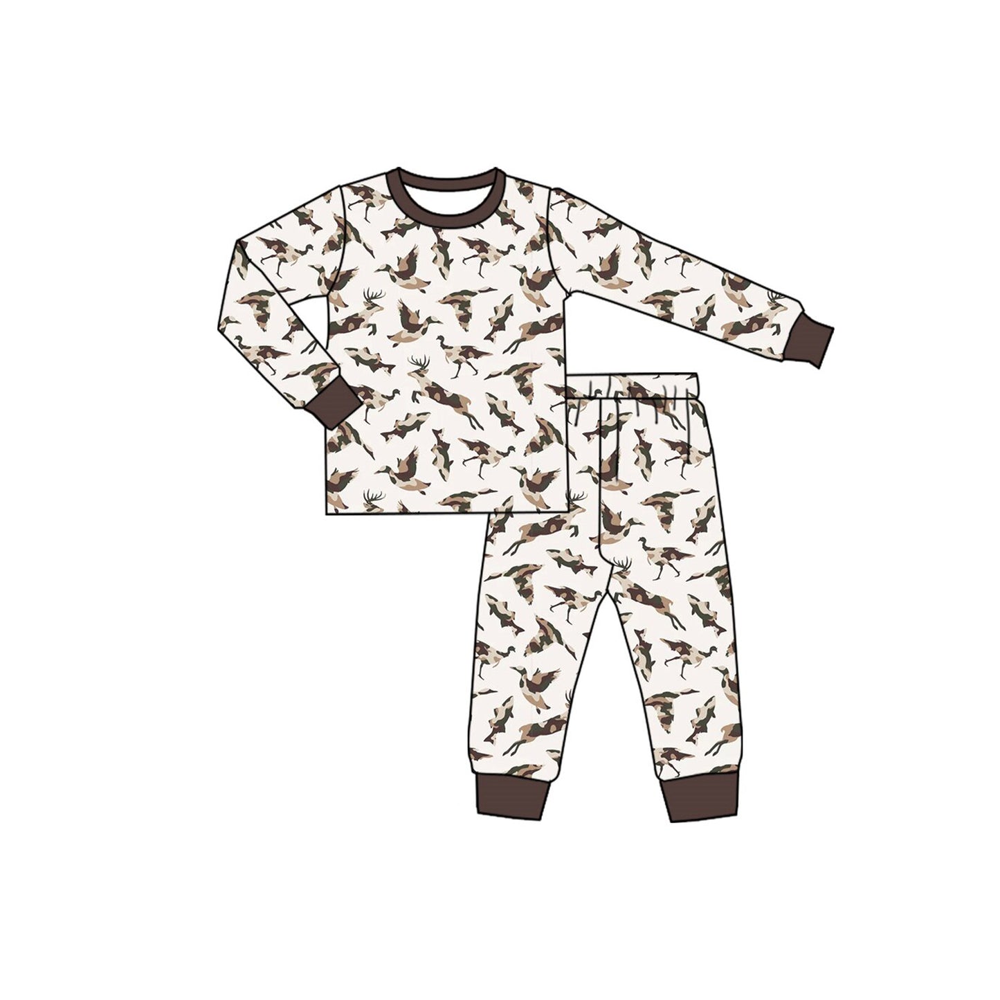Preorder moq 5 Baby Boys Ducks Top Pant Hunting Pajamas Set