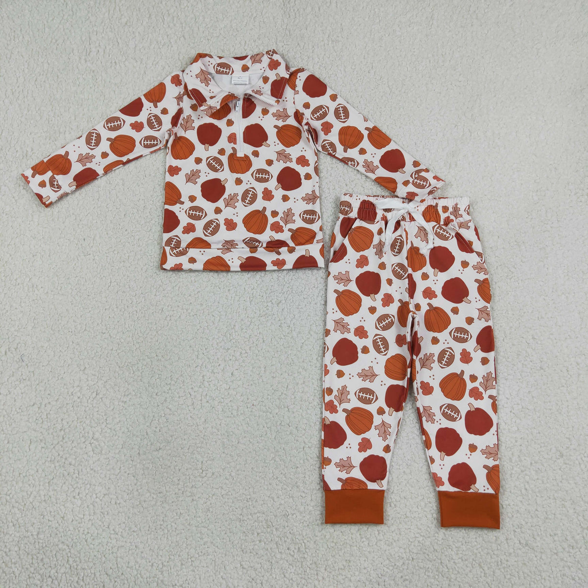 Baby Boys Football Pumpkins Zip Pullovers Pockets Jogger Pant Fall Clothes Set