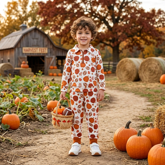Baby Boys Football Pumpkins Zip Pullovers Pockets Jogger Pant Fall Clothes Set