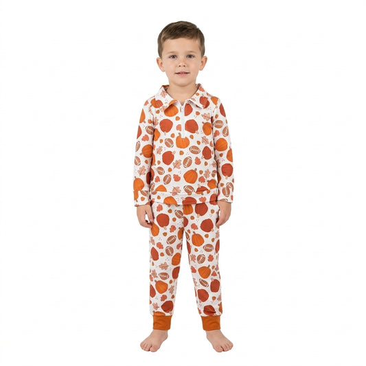 Baby Boys Football Pumpkins Zip Pullovers Pockets Jogger Pant Fall Clothes Set