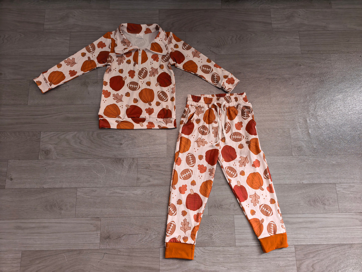 Baby Boys Football Pumpkins Zip Pullovers Pockets Jogger Pant Fall Clothes Set Preorder