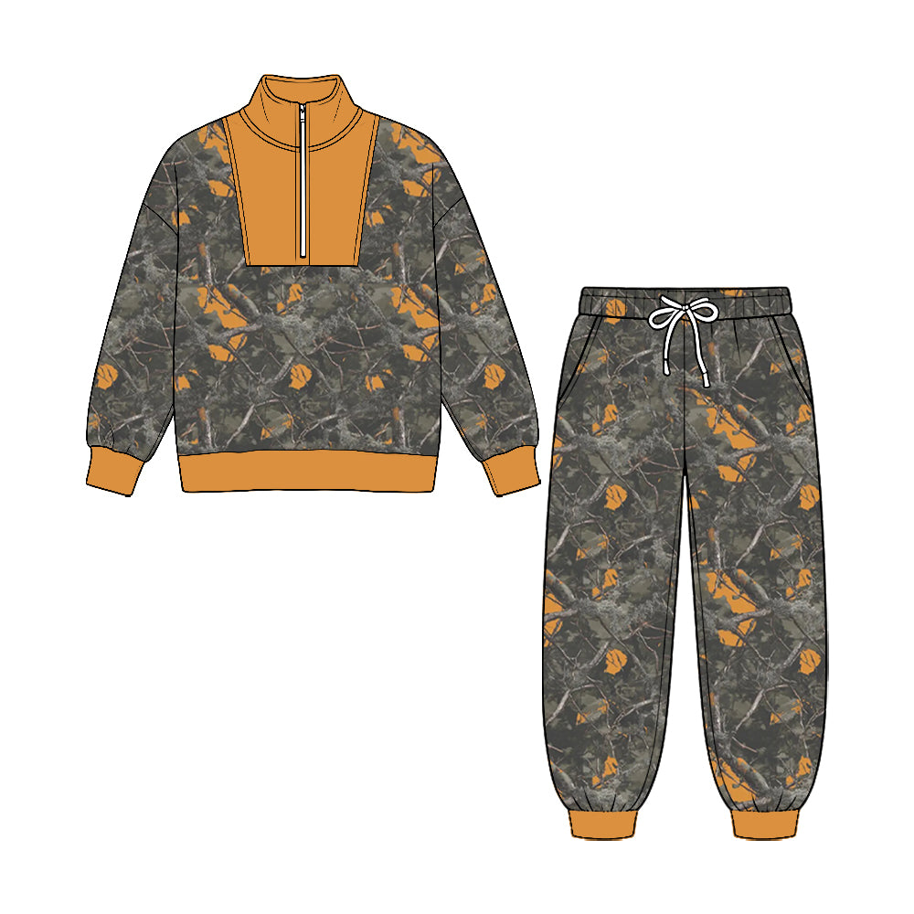 Preorder moq 5 Baby Boys Southern Camo Zip Pullover Pockets Jogger Pant Clothes Sets