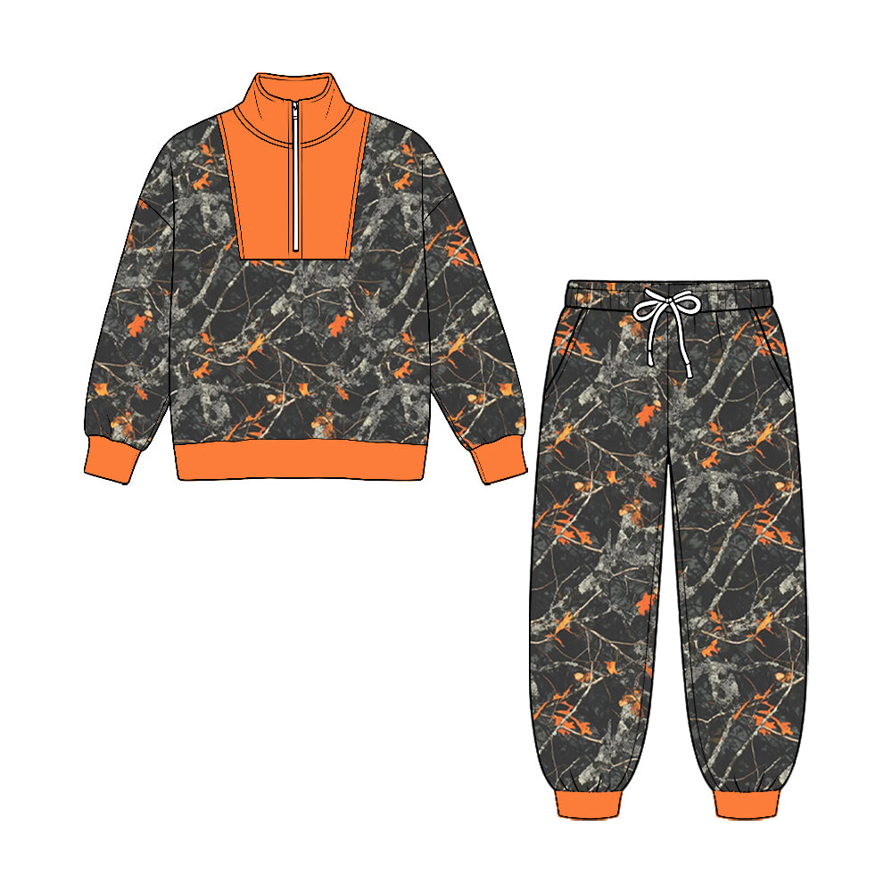 Preorder moq 5 Baby Boys Southern Camo Zip Pullover Pockets Jogger Pant Clothes Sets