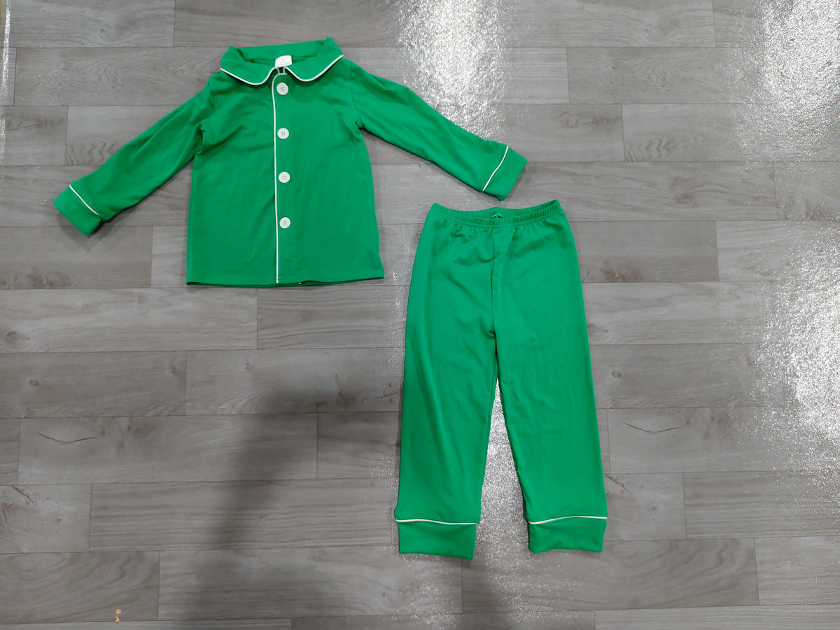 Baby Boys Dark Green Button Top Pant Christmas Pajamas Sets Preorder