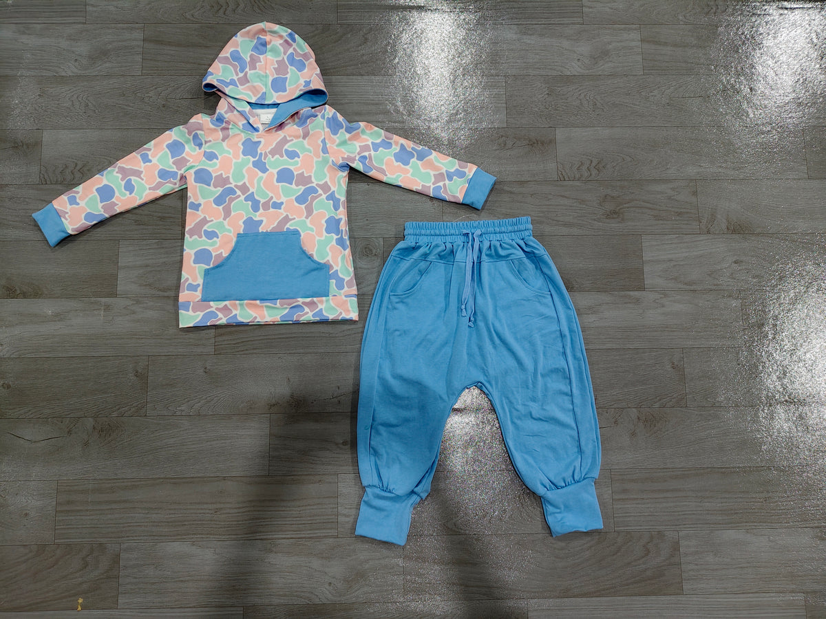 Baby Boys Blue Pink Camo Hoodie Pockets Jogger Pant Clothes Sets Preorder