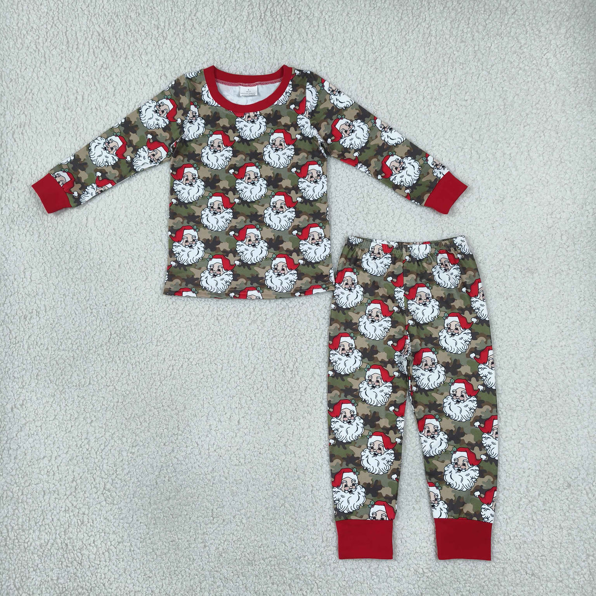 Baby Boys Green Camo Santa Top Pant Christmas Pajamas Sets