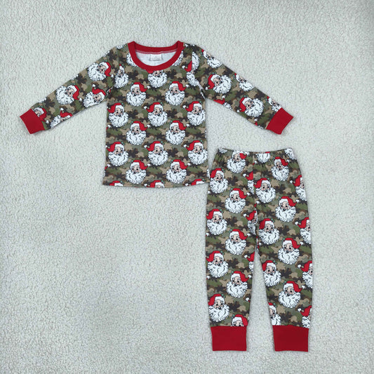 Baby Boys Green Camo Santa Top Pant Christmas Pajamas Sets