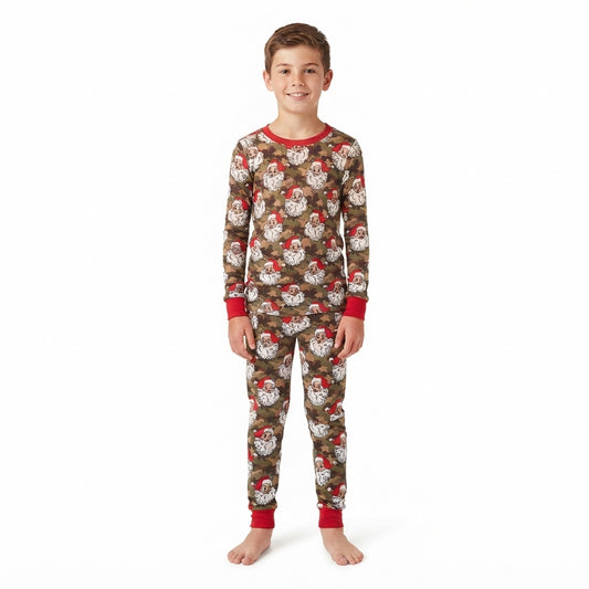 Baby Boys Green Camo Santa Top Pant Christmas Pajamas Sets