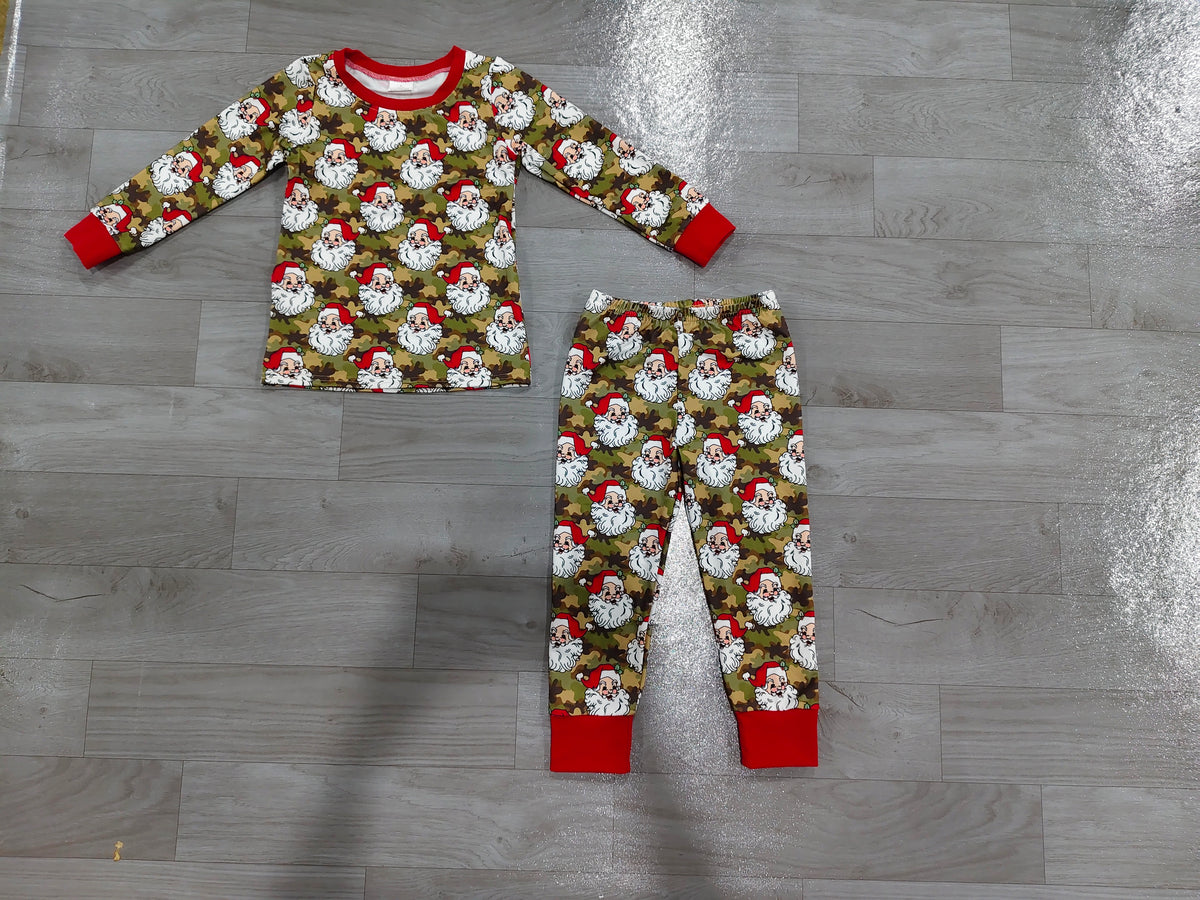Baby Boys Green Camo Santa Top Pant Christmas Pajamas Sets Preorder