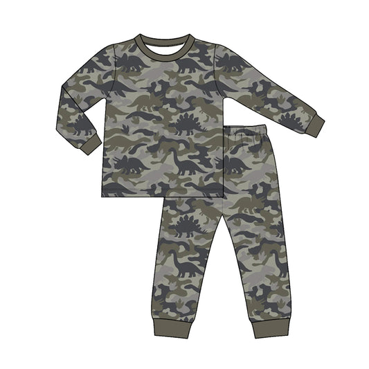 Baby Boys Grey Camo Dinosaurs Top Pant Pajamas Sets Preorder