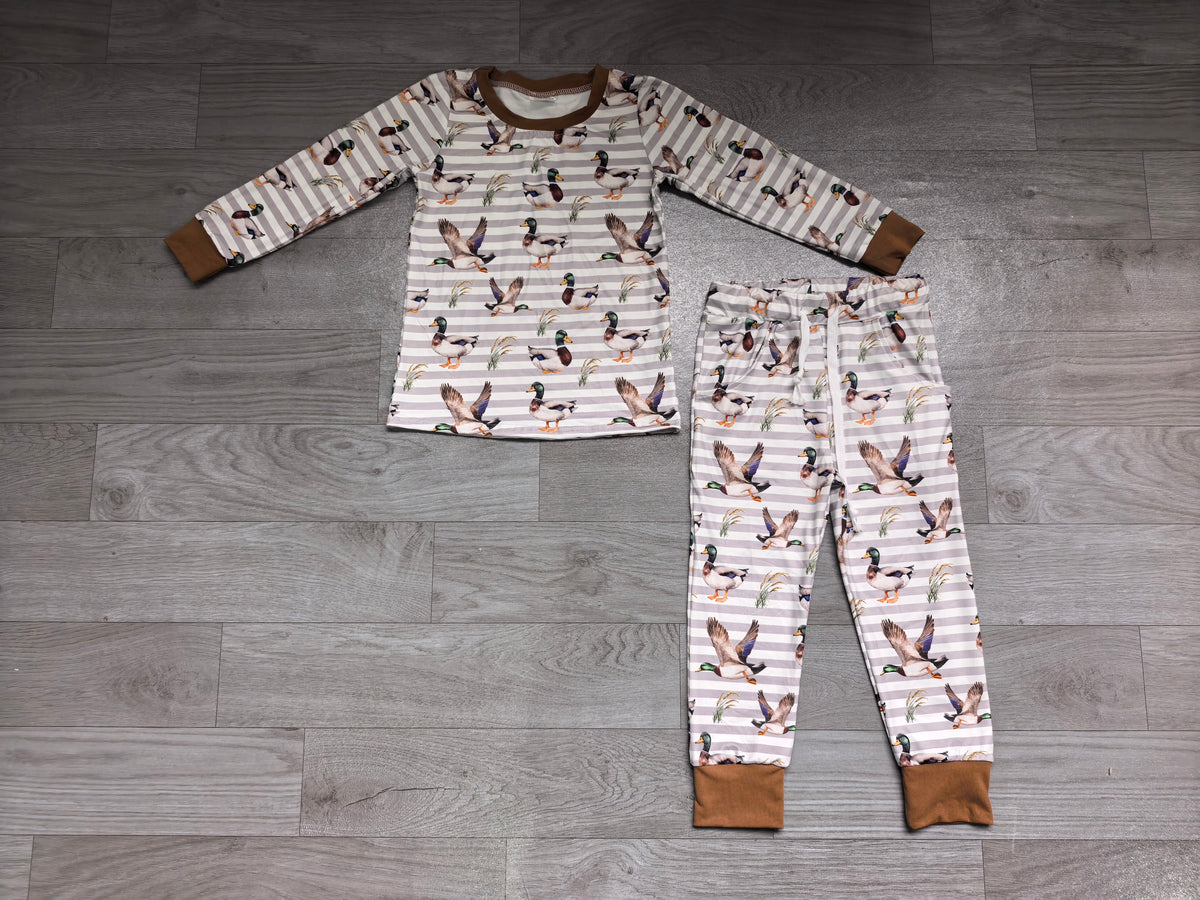 Baby Boys Khaki Stripe Ducks Top Pockets Jogger Hunting Clothes Set Preorder